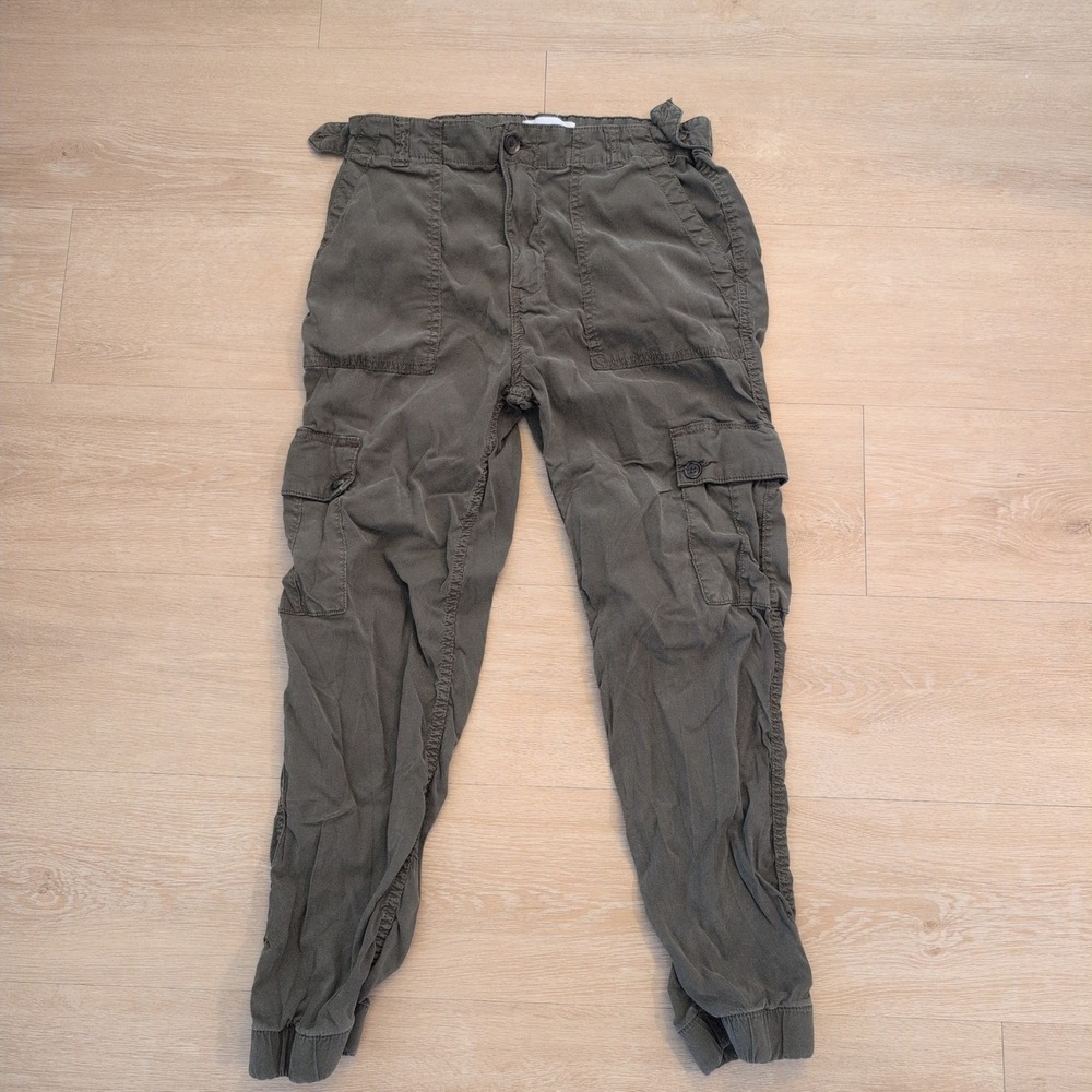 Anthropologie Olive Green Cargo Jogger Pants Utility Petite 30P Grunge Green